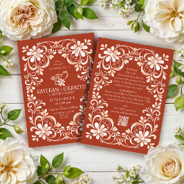 Tegelröd shabby chic QR bröllopsinbjudan Inbjudningar