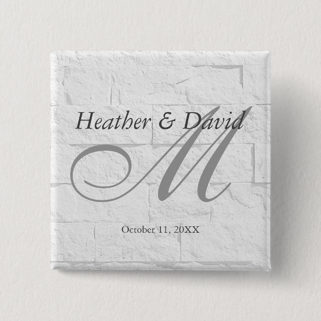 Tegelvägg Kalligrafi Skript Monogram Bröllop Knapp (Framsida)