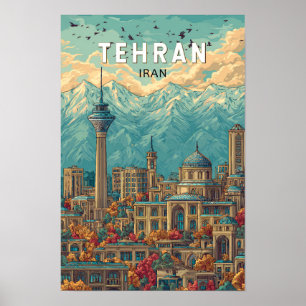 Teheran Iran Illustration Resa Konst Vintage Poster
