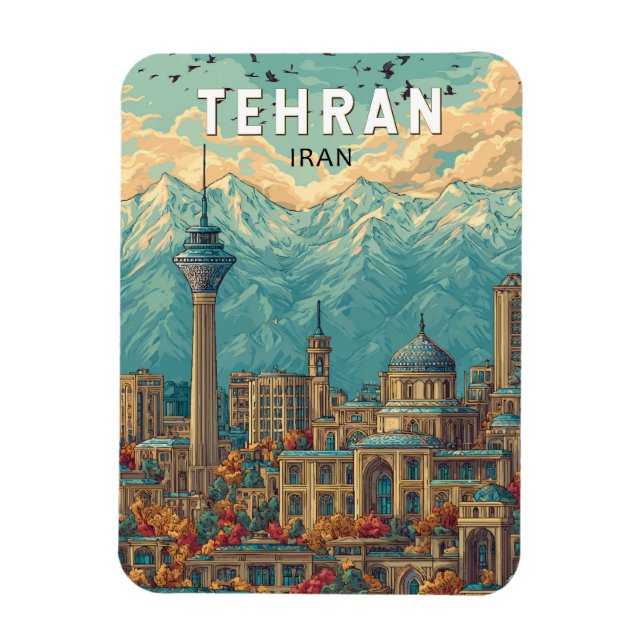 Teheran Iran Illustration Travel Art Vintage Magnet (Vertikal)
