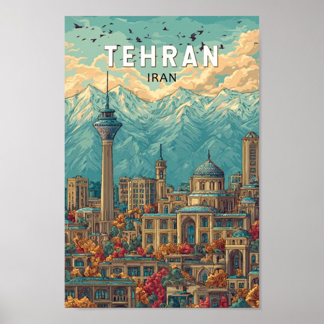 Teheran Iran Illustration Travel Art Vintage Poster (Framsidan)