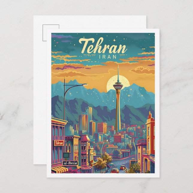 Teheran Iran Vintage Art Travel Illustration Vykort (Fram/baksida)