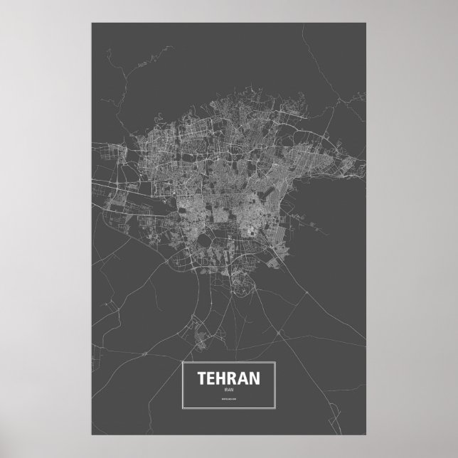 Teheran, Iran (vitt på svart) Poster (Framsidan)