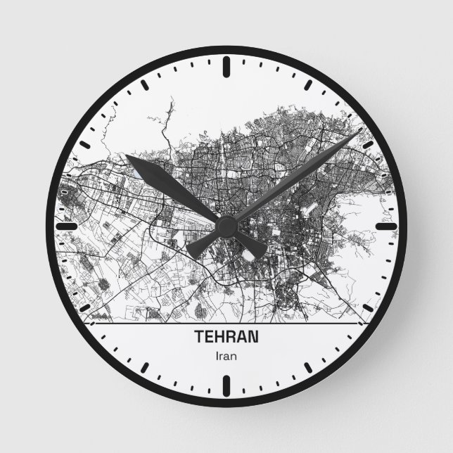 Tehran Clock City Line Art Rund Klocka (Framsida)