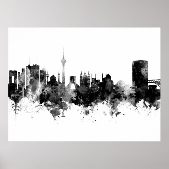 Tehran Iran Skyline Black White Poster (Framsidan)