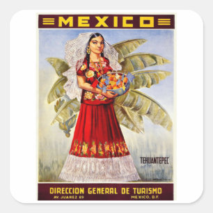 Tehuantepec - Mexiko - Vintage resor Fyrkantigt Klistermärke