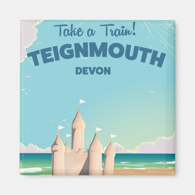Teignmouth Beach Devon Vintage resemaffisch Magnet (Framsidan)