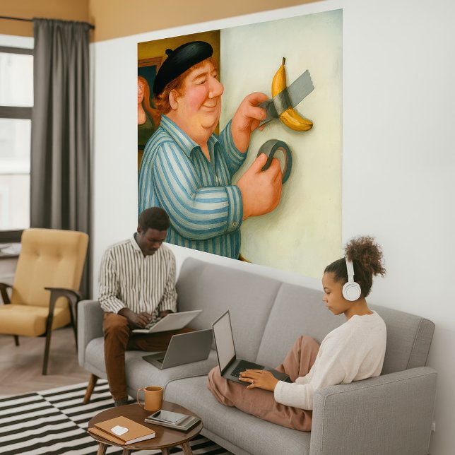 Tejpad bana - Stor inramad canvastryck (Taped Banana - Large canvas art print)