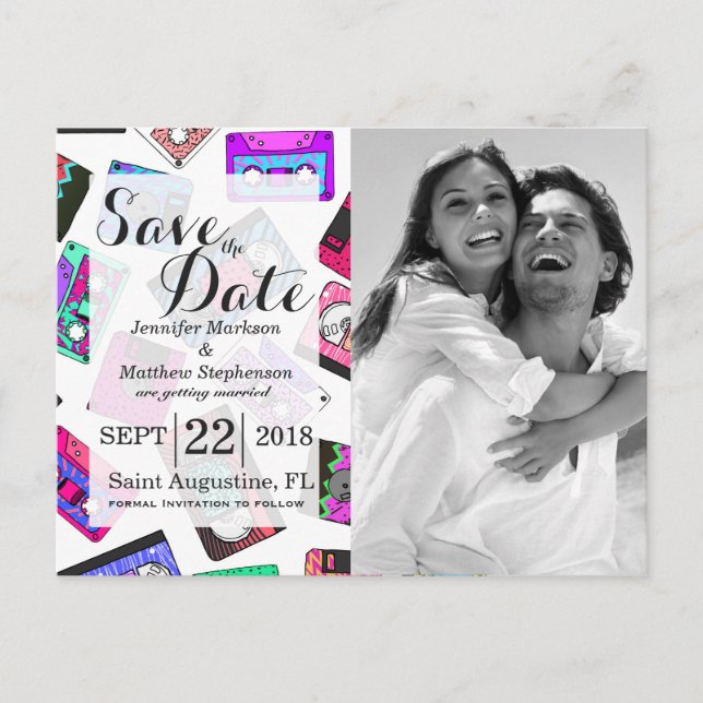 Tejpar den Retro mönstrade kassetten för Meddelande Vykort (Framsida)