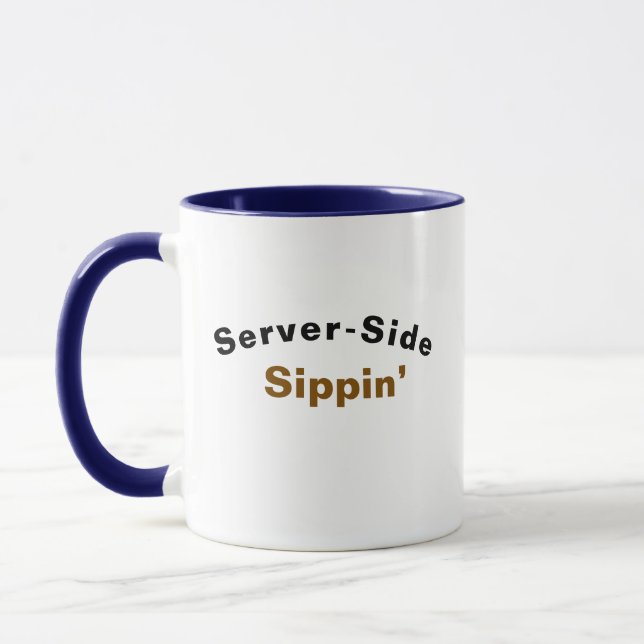 Tek-pun-designad mugg — “Server-side” skämtpresent (Vänster)