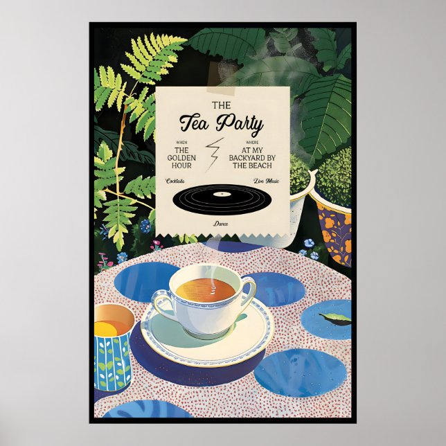 Tekaffepartaj Konsttryck Bakgårdsträdgård Illustra Poster (Framsidan)
