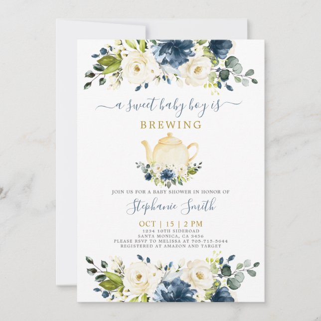 Tekanna Baby Shower Boy-inbjudan Inbjudningar (Framsida)