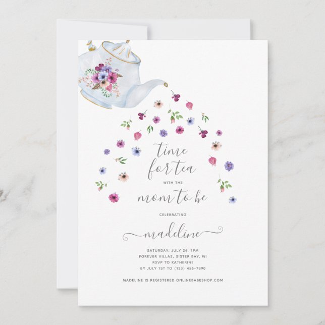 Tekanna Blommigt Baby Shower Tea Party-inbjudan Inbjudningar (Framsida)