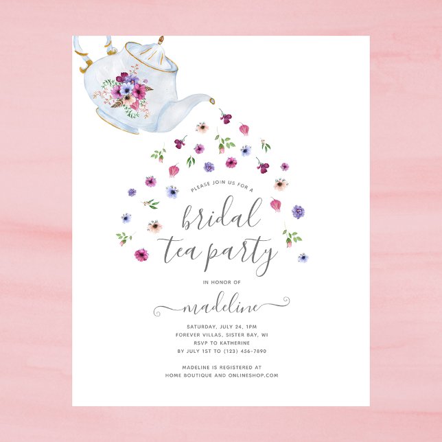 Tekanna Blommigt Möhippa Tea Party-inbjudan Flygblad (Skapare uppladdad)