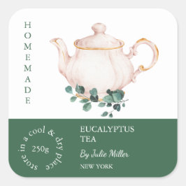 Tekanna Eucalyptus Tea-etikett Fyrkantigt Klistermärke