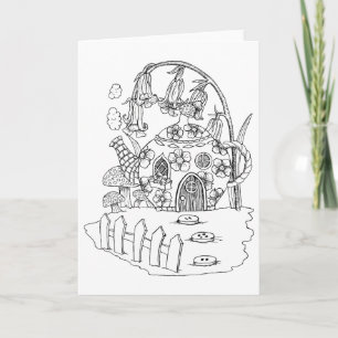 Tekanna Fairy Cottage Färg det Din egen Blank Kort