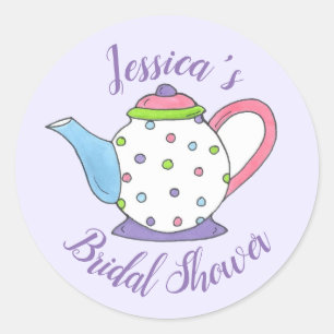 Tekanna för babystölder Tea Party Pastel Polka Dot Runt Klistermärke