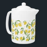 Tekanna för Lemon Gult Grönt<br><div class="desc">Ett vackert citronmärke i hand plockade med gult citroner, grönt löv, färgat struktur och polka dots.</div>