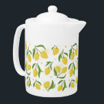 Tekanna för Lemon Gult Grönt<br><div class="desc">Ett vackert citronmärke i hand plockade med gult citroner,  grönt löv,  färgat struktur och polka dots.</div>