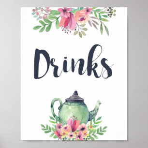 Tekanna för vattenfärg Drinks-tecken Poster