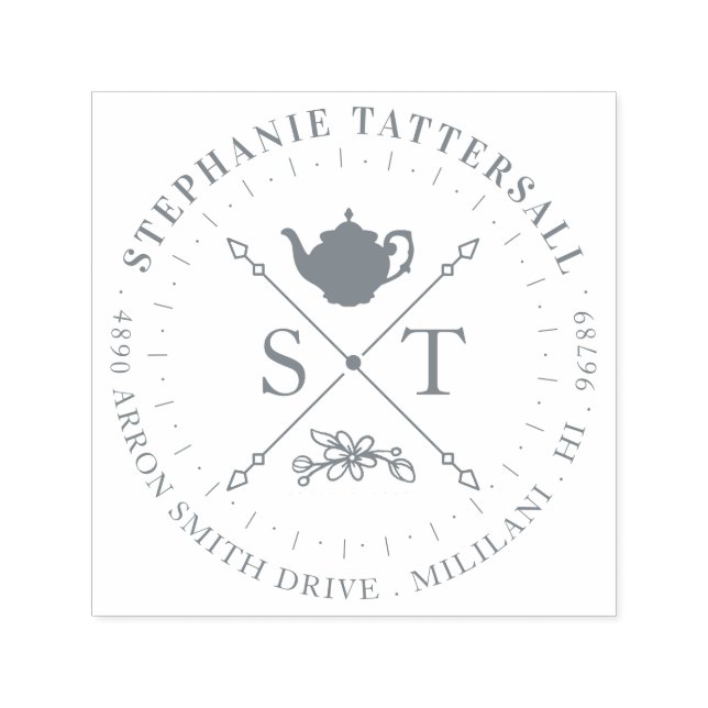 Tekanna för Vintage av teatim Monogram och Adress  Självfärgande Stämpel (Design)