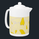 tekanna för visuell design<br><div class="desc">Den här tekannan Showcase lemon-färgad löv arrangeras slumpmässigt runt hela yta, med lilac-stammar som drar en kapabel väg.</div>