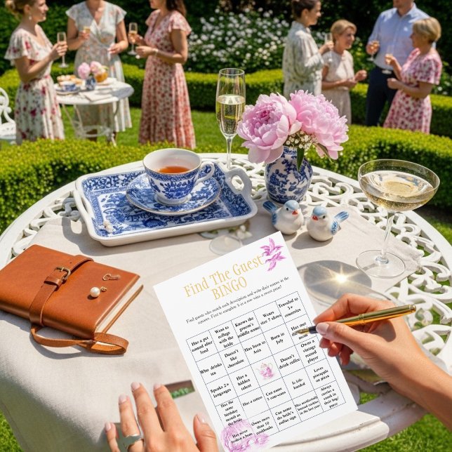 Tekanna Hitta Gäst Bröllopsdusch Bingo spel Inbjudningar (Teapot Find the Guest Bridal Shower Bingo game)
