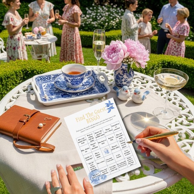 Tekanna Hitta Gäst Bröllopsdusch Bingo spel Inbjudningar (Teapot Find the Guest Bridal Shower Bingo game)