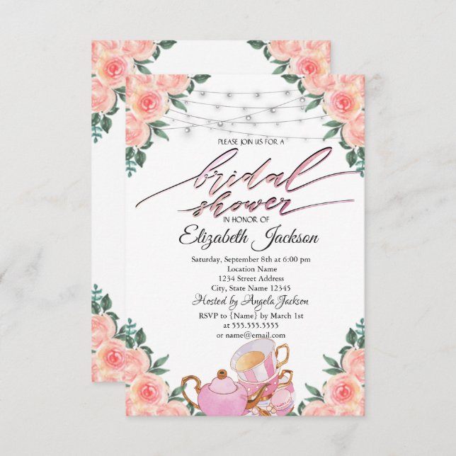 Tekanna Macaron String Ljus Ro Möhippa Inbjudningar (Fram/baksida)