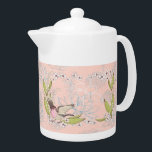 Tekanna med Rosa Blommigt och fågeldesign<br><div class="desc">Tekanna med sötens ljusa rosa blommigt och fågeldesign. Blommorna är vita,  fågeln är rosa med vingar öppen och det finns löv för söt grönt. Tack vare Kreativet Fabrica och Hungryjpeg för en del av inslag i designen.</div>