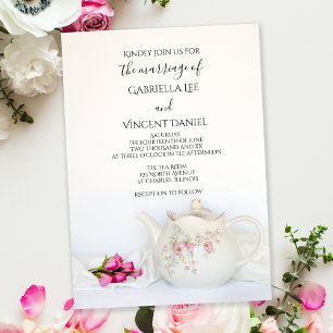 Tekanna med Rosa ros Tea Party Bröllop Inbjudningar