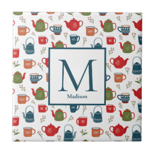Tekanna Mugg Berries Mönster Monogram jul Kakelplatta