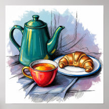 Tekanna och Croissant still Life