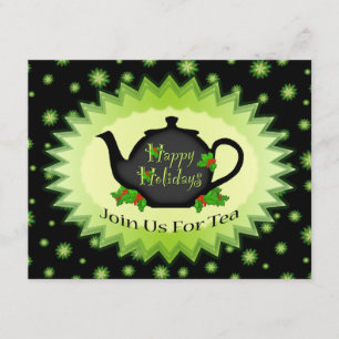 Tekanna och Holly Chrisrmas Tea Party-inbjudningar Inbjudningar