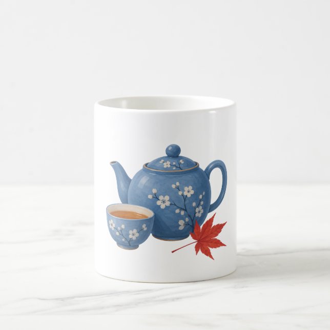 Tekanna och höstlönnblad kaffemugg (Center)