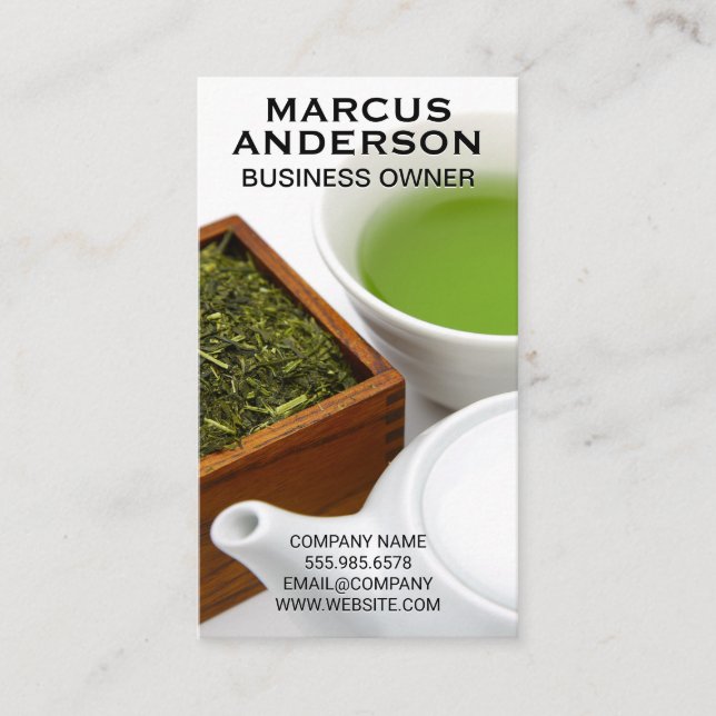 Tekanna och Kopp | Trä Box of Tea Visitkort (Framsida)
