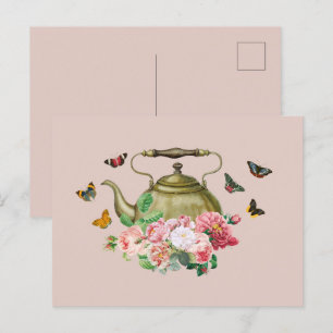 Tekanna Party Rosa Blommigt & Butterflies Kettle Helg Vykort