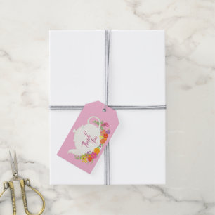 Tekanna Rosa Girl Tack Tea Party Baby Shower Presentetikett