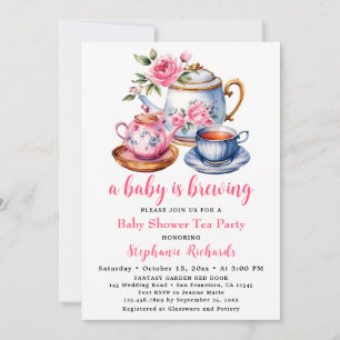 Tekanna Rosa ros Flower Tea Party Baby Shower Inbjudningar