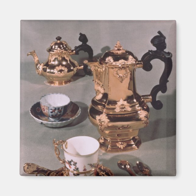 Tekanna, sockerskål, chokladkruka och mugg magnet (Framsidan)