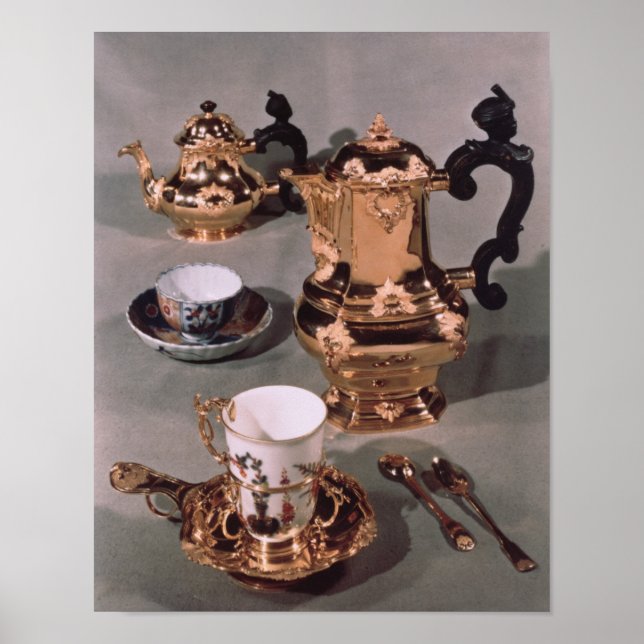 Tekanna, sockerskål, chokladkruka och mugg poster (Framsidan)