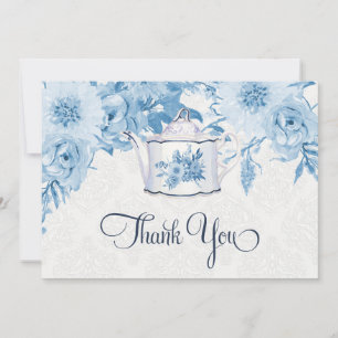 Tekanna Tackkort Dusty Blue n White Blommigt Tack Kort