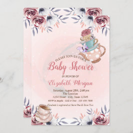 Tekanna Tea kopp Blommigt Tea Party Baby Shower Inbjudningar