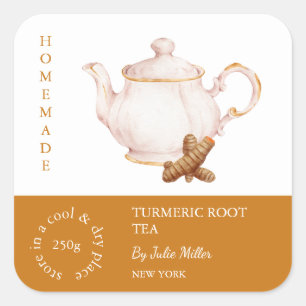 Tekanna Turmeric Root Tea Label Fyrkantigt Klistermärke