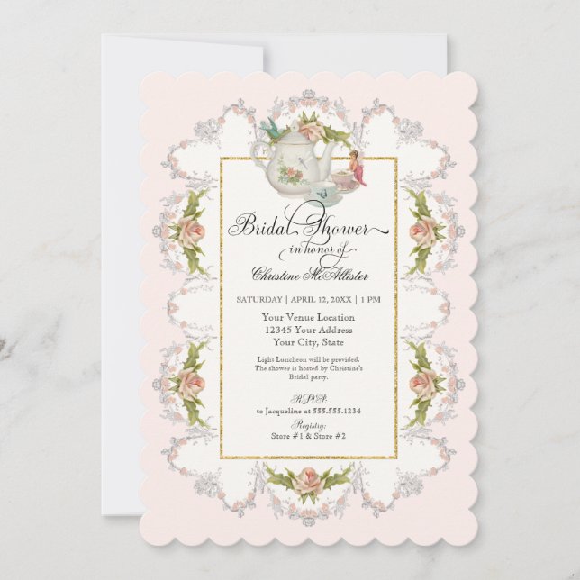 Tekannan Fairy Tea Party i Kopp Möhippa Inbjudningar (Framsida)