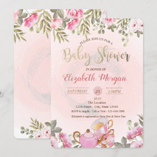 Tekannan  för vattenfärgen Blommigt Macaron Baby S Inbjudningar