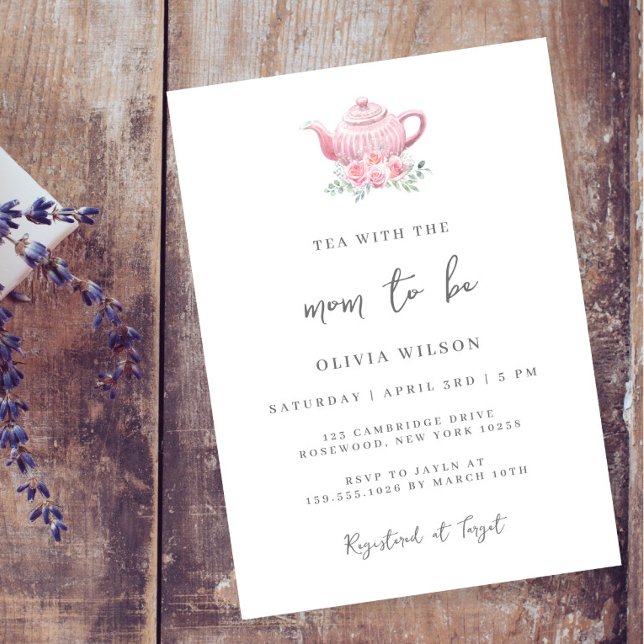 Tekannan Tea Party Baby Shower Minimal Rosa  Inbjudningar (Skapare uppladdad)