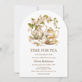 Tekannans Blommigt Tid för tea Baby Shower Inbjudningar
