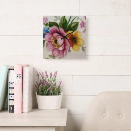 Tekannans blomsterbukett fyrkantig klocka