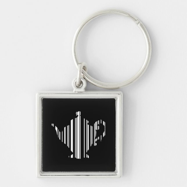 TEKANNES STAPLÄNKSKOD Tekann Barcode Mönsterdesign Fyrkantig Silverfärgad Nyckelring (Framsidan)
